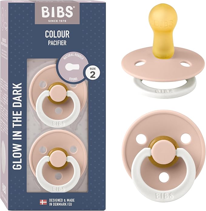 Bibs Colour Pacifier 2-Pack | BPA Free Soother, Round Nipple. Natural Rubber Latex,