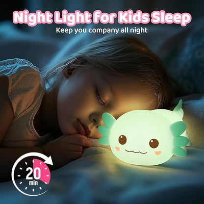 Mewaii Huggwaii Squishy Axolotl Night Light for Kids – Dimmable Silicone Axolotl Lamp, 2025 Upgraded Design, 20H Battery Life Rechargeable Lamp,Safe Sleep Aid Gift for Toddlers, Girls&Baby Room Decor