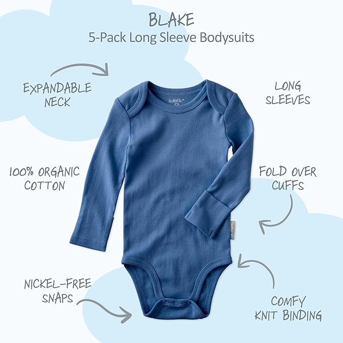 Blake 5-Pack Long Sleeve Bodysuits 100% Organic Cotton Baby Boys & Girls