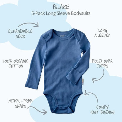 Blake 5-Pack Long Sleeve Bodysuits 100% Organic Cotton Baby Boys & Girls