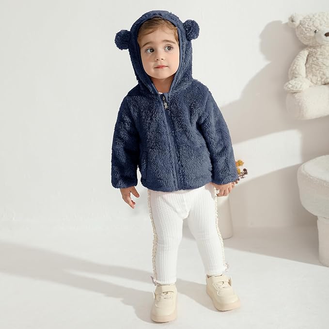 Baby Toddler Boys Girls Fleece Jacket with Hood Zip Up Cute Bear Coats for Infant Boys Girls Fuzzy Jacket with Ear 1-5T