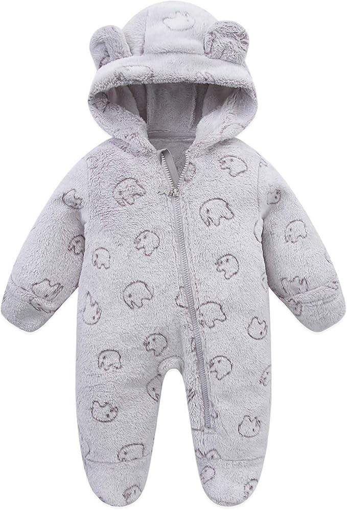 Fairy Baby Newborn Baby Bear Onesie Thin Fleece Footie Romper Snowsuit Hooded Jumpsuit Bodysuit Winter Outwear Boy Girl 0-12M