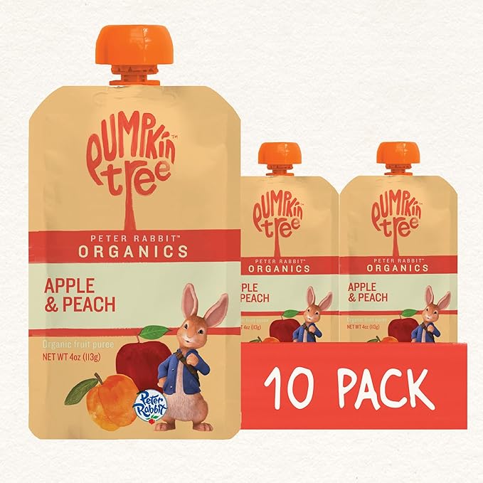 Pumpkin Tree Peter Rabbit Organics Apple and Peach, Fruit Snack Squeeze Pouch, 4 Ounce (Pack of 10)