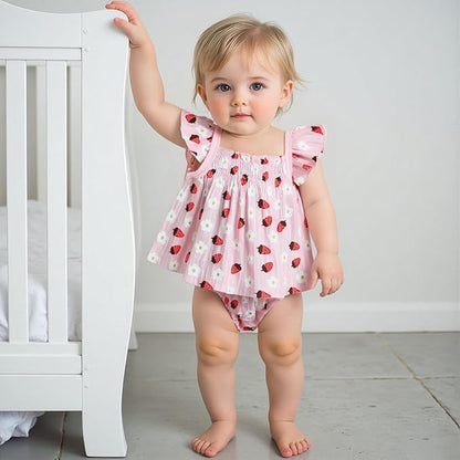 Mubineo Baby Girl Summer Clothes Cute Ruffle Tops Dress Shorts Outfits Set Infant Toddler Shrit Bloomers Princess Outfit