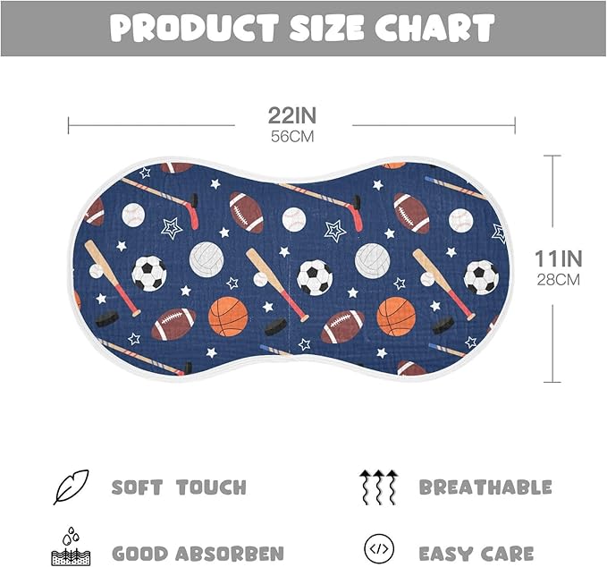 vvfelixl Muslin Burp Cloths Team Sports Baby Washcloths for Baby Girl Boys 2 Pack