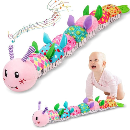 Baby Toys 0-12 Months, Caterpillar Musical Plush Stuffed Toy for Infant, Animal Soft Rattle Sensory Toys with Teether for Tummy Time, Newborn Boy& Girl Shower Birthday Halloween Christmas Gift