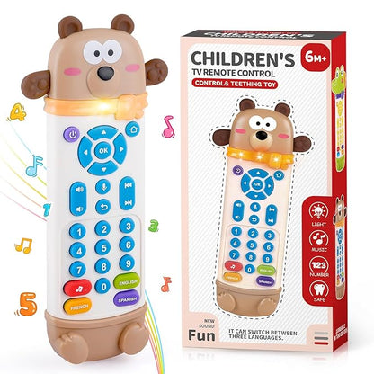 Baby Remote Control Toy with Silicone Teether, Realistic Lights & Sounds, 3 Languages (English, Spanish & French), Baby Musical Toys Gifts for Boys Girls 6 Month+