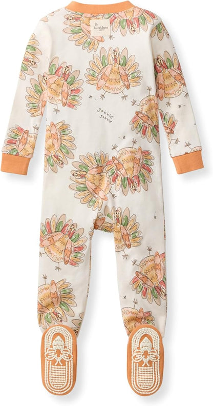 Burt's Bees Baby Baby Girls Sleeper Pajamas, 100% Organic Cotton, One-piece PJs, Diagonal Zip Up Jumpsuit, Snug Fit Footie