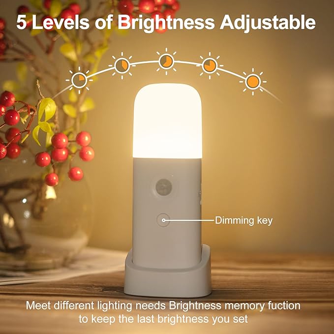 YELKO Motion Sensor Night Lights, Rechargeable nightlights Battery Operated, Dimmable Table lamp with 5 Levels Brightness Adjustable, Cordless Dimmable LED Nursery Night Lights for Home