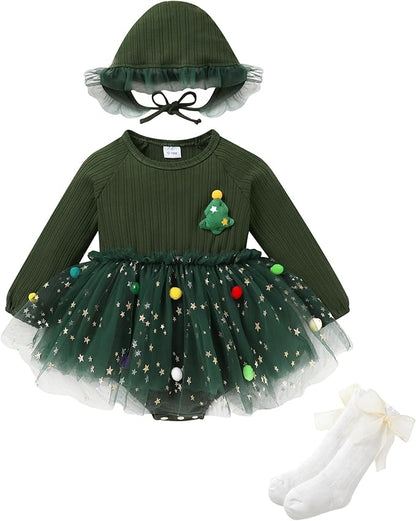 YOUNGER TREE Newborn Baby Girl Romper Dress Outfits Long Sleeve Floral Tutu Bodysuit with Leggings Hat Infant Fall Clothes