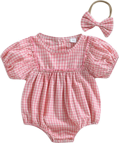 Douhoow Infant Baby Girl Plaid Romper Baby Sweatshirt Romper Ruffle Festival Clothes Fall Winter Outfits with Headband
