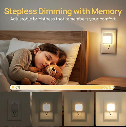 Plug-in Night Light with Motion Sensor, Dusk-to-Dawn Light Sensor, Stepless Dimming LED Night Lights for Bedroom, Hallway, Bathroom, Kids Room, Energy Efficient, 2-Pack