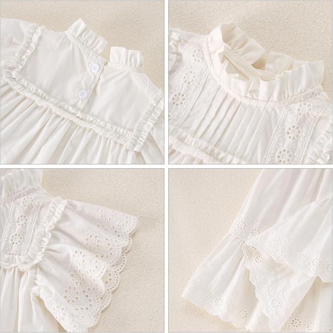 Summer Toddler Girls’ Cotton - Spandex Frilled Princess Dress with Lace Trim and Flutter Sleeves