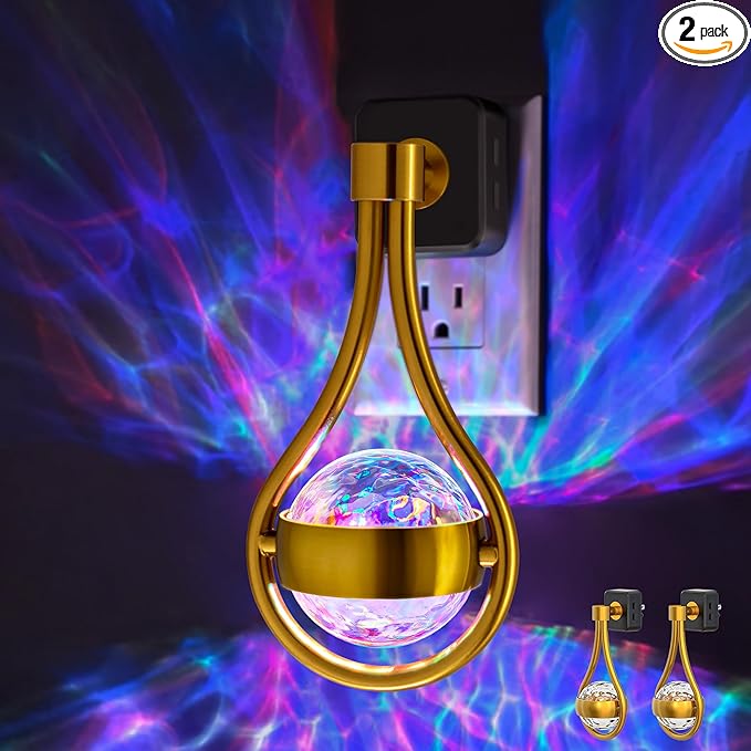 Briignite RGB Night Lights Plug into Wall, Color Changing Nightlight with Dusk to Dawn Sensor, 330° Rotating Night Light with Waterdrop Design, Ideal for Bedroom, Living Room, Home Decor, 2pack