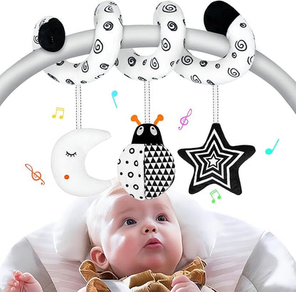 XIXILAND Car Seat Toys for Babies 0-6 Months Boys Girls, Black and White High Contrast Baby Toys 0-3 Months Carseat Toys Hanging, Stroller Newborn Infant Sensory Develpmental Toy for 0-18 Months