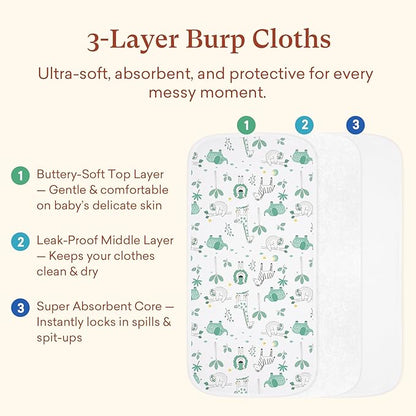Premium 8-Pack Waterproof Baby Burp Cloths, Extra Large 13"X26" Soft Absorbent Burping Clothes for Newborns and Infants, Baby Shower Boys Girls