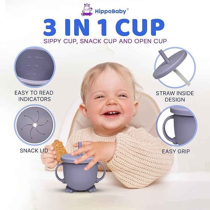 Baby Led Weaning Supplies | 10 Piece Silicone Feeding Set | Baby Toddler Bib Cup Divided Plate and Bowl Self Feeding Spoons Dish Set | Baby Utensils | Toddler Feeding Supplies (Lavender)