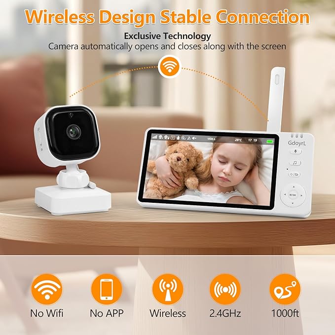 Wireless Baby Car Camera 5”HD 1080P IPS Anti-Glare Screen USB Powered,Temperature Alert, Clear Night Vision & VOX Mode,360° Rotatable Rear Facing Monitor Baby Essentials Shower Gifts for Home Pets