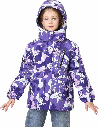 Kid's Ski Jacket Waterproof Winter Coat Boy's and Girl's Fleece Snowboarding Jackets with Detachable Hood