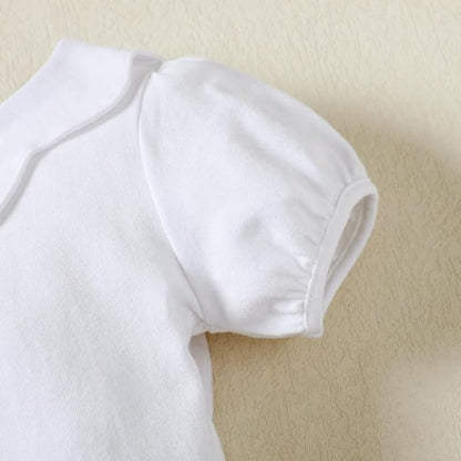 0-24M Infant Girls Ruffle Collar Romper Baby Girl Solid Color Bodysuit Casual Jumpsuit (White short, 3-6 Months)