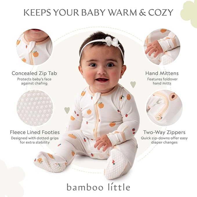 Bamboo Little Soft Baby Footie Pajamas, Baby Clothes, Newborn Sleepers, 95% Viscose and 5% Spandex, 0-24 Months