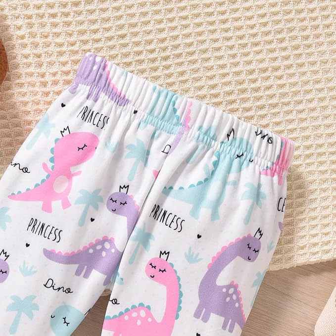 Newborn Infant Baby Girl Dinosaur Outfit Long Sleeve Hoodie Romper Bodysuit and Pants with Headband Set