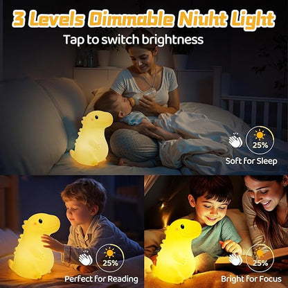 Mewaii Big Dinosaur Night Light for Kids, 7.8 in & 18 Funny Sounds Squishy Silicone Dinosaur Lamp with 3-Level Brightness, Rechargeable LED Cute Dino Nightlight for Boys Baby Nursery Gift&Room Decor