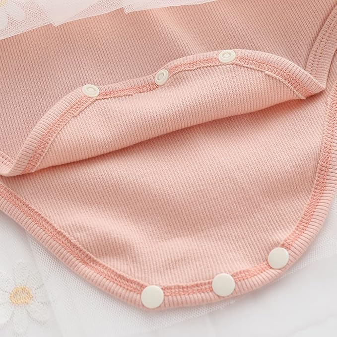 Vivobiniya Toddler Girl Ruffle Daisy Tulle Bodysuit Dress Baby Girl Romper Long Short Sleeve Clothes