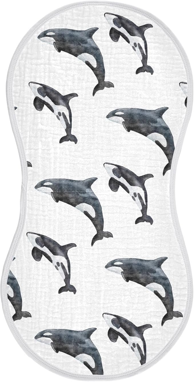 vvfelixl Orca Killer Whale Burp Cloths for Baby Boy Girls Baby Washcloths Burp Rags 1 Pack