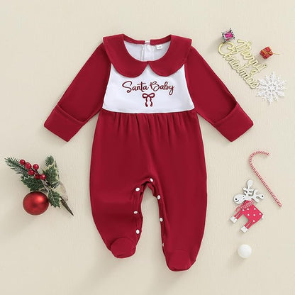 Gaono Newborn Baby Girl Romper Waffle Knit Striped Long Sleeve Doll Collar Heart Bow Jumpsuit Bodysuit Fall Winter Clothes