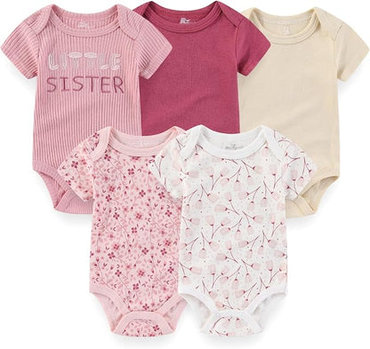 Baby Boy Girl Bodysuit 5 Pack Cotton Short Sleeve Romper Soft Baby Clothes Outfit 0-12 Month