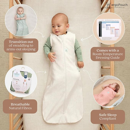 ergoPouch Jersey Sleeping Bag 0.2 TOG – Arms-Out Baby Sleep Sack, Ideal Transition from Swaddling, Slim Fit Keeps Baby Secure & Comfortable, Soft Breathable Fabric (3–12 Months, Oatmeal Marle)