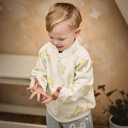 DAVE&BELLA Toddler Printed Polar Fleece Jacket, Zip Up Lightweight Outerwear for Kids Boys Girls Fall Spring Coat 2-9 Years