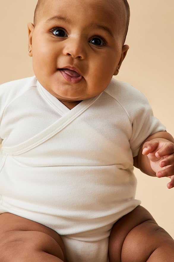 MORI Baby Unisex Short Sleeve Kimono Bodysuit - Breathable Comfort Wrap Romper with Nickel Free Poppers for Boys and Girls