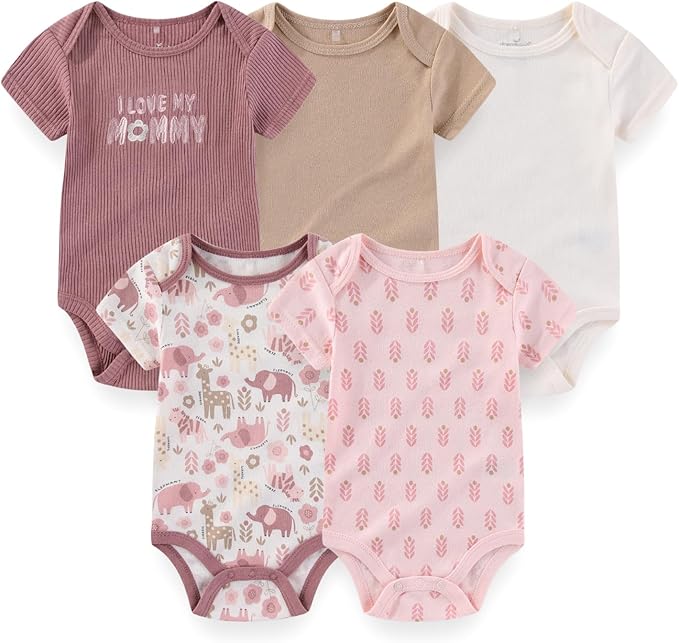 Baby Boy Girl Bodysuit 5 Pack Cotton Short Sleeve Romper Soft Baby Clothes Outfit 0-12 Month