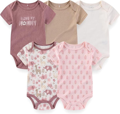 Baby Boy Girl Bodysuit 5 Pack Cotton Short Sleeve Romper Soft Baby Clothes Outfit 0-12 Month
