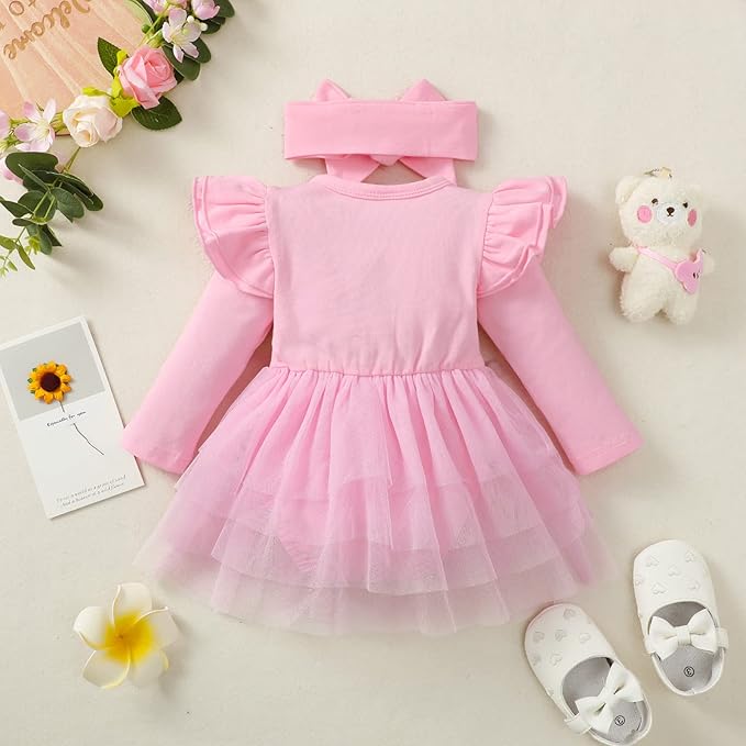 Baby Girl Clothes Infant Ruffle Sleeve Romper Dress Newborn Solid Tutu Skirt Sets Jumpsuit Headband Outfit