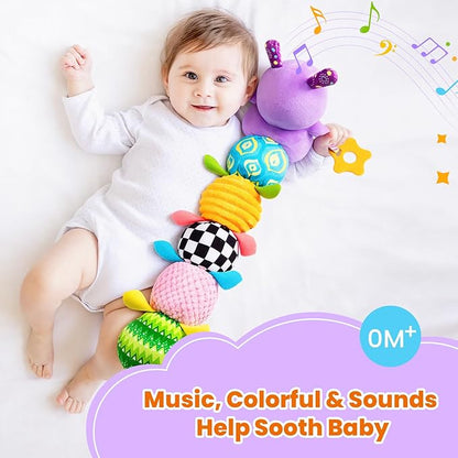 Baby Toys 0-6 Months, Washable Baby Musical Caterpillar Toys with 10 Kid's Songs,Rattles,BabyTeething Toys,Suitable for 0-6, 6-12 Months Infant Tummy Time Toy,Newborn Baby Boy&Gril Gifts(Purple)
