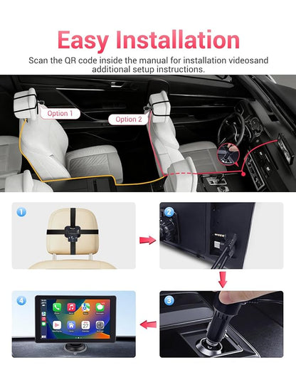 Baby Car Camera, 1296P HD Car Baby Monitor with 7" Touchscreen, CarPlay, No‑Glow Night Vision, 150° Wide Angle, Live Rear‑Seat View, Easy Installation, Alternative to Rear Facing Mirrors
