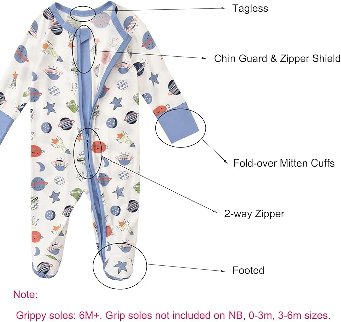 Baby Footed Pajamas with Mittens Rayon from Bamboo 2pcs Newborn Infant 2-way Zipper Pjs Cute Sleeper Outfit