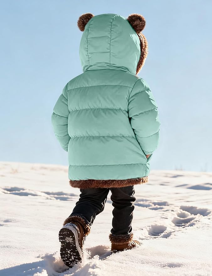 COZYPOIN Toddler Baby Boys Girls Winter Fleece Jackets Cute Bear Hooded Coats Little Kids Warm Windproof Outerwear for 1-6T