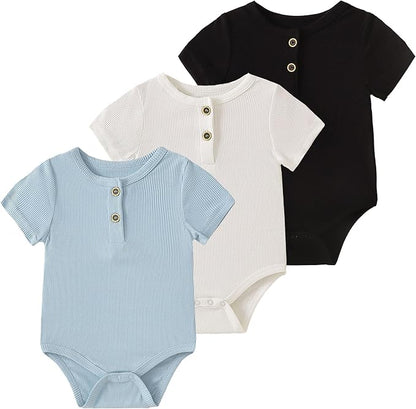 ROMPERINBOX Bamboo Onsies Baby Boy Short Sleeve 3 Pack Baby Bodysuit for Newborn Infant 0-24 Months, Viscose from Bamboo