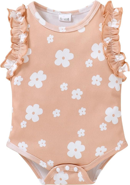 YOUNGER TREE Infant Toddler Baby Girls Romper Lace Flutter Sleeve Bodysuit Cotton Summer Outfits