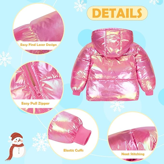 UNICOMIDEA Baby Girl Winter Coat Laser Toddler Jackets Warm Down Outerwear with Hooded for 12M-5T