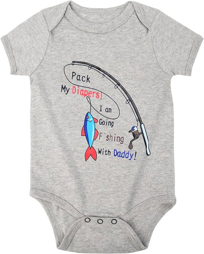 Cnins Funny Baby Bodysuit & Daddy Matching Cotton Outfit for Wild One 1st Birthday, Unisex Newborn Infant Clothes 0-24M