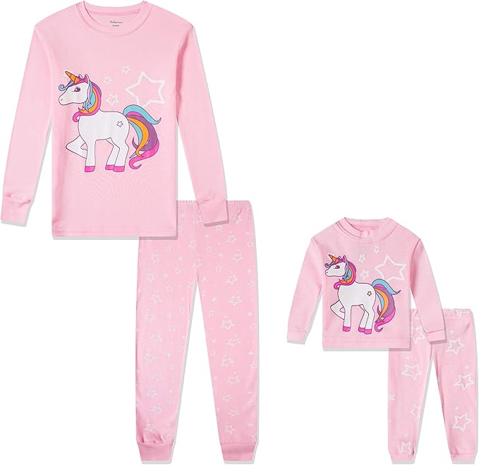 Babyroom Girls Matching Doll&Toddler 4 Piece Cotton Pajamas Toddler Christmas Sleepwear