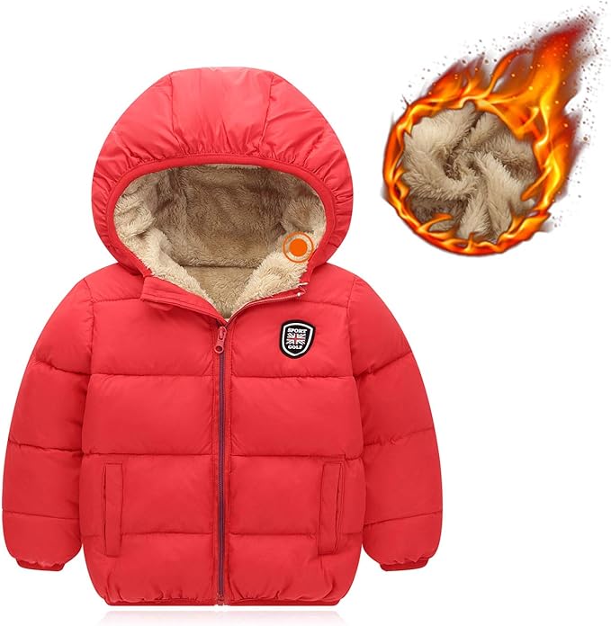 Happy Cherry Kids Boy's Girls Winter Coat Fleece Lined Thick Down Coats Puffy Jackets with Hood