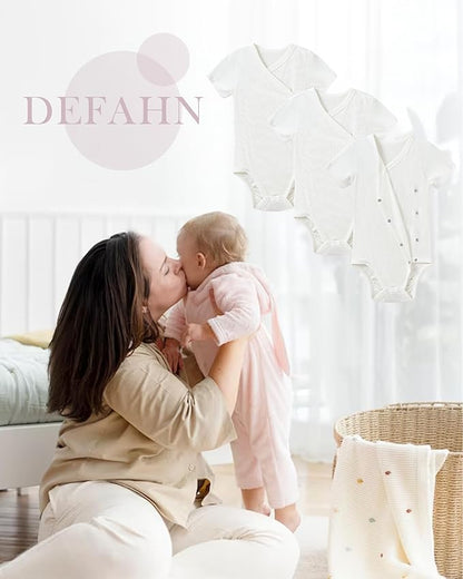 DEFAHN Viscose from Bamboo Baby Side Snap Bodysuit Kimono Onsies 3-Pack Long Short Sleeve Boy Girl Boys