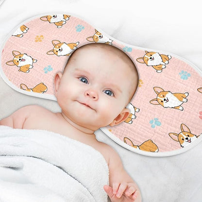 1 Pack Muslin Burp Cloths Cute Dogs Pink Cotton Baby Burp Cloths Soft Burping Cloth Absorbent Spit Up Rags for Newborn Boys Girls 22x11 Inch