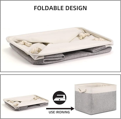 Bidtakay Storage Baskets for Organizing Large Storage Bins for Shelves 2 Pack 16x12 in Fabric Baskets for Blanket Nursery Toy Storage Collapsible Organizer Bins Closet Organizers Storage-Grey&White